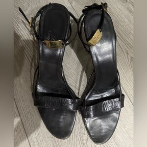 Gucci Black Leather Women's Sandals with Gold Accents